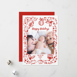 Cartão De Festividades White and red Christmas Photo Card whimsical