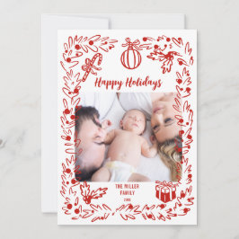 Cartão De Festividades White and red Christmas Photo Card whimsical