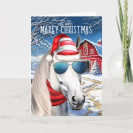 Cartão De Festividades White Arabian Horse Engraçado MAREy Natal