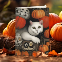 White Cat Pumpkins Calavera Dia Artístico