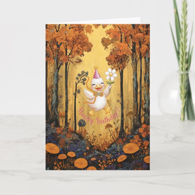 Cartão De Festividades White Duck Wishing Child a Happy Birday Card (Frente)