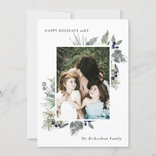 Cartão De Festividades White Dusky Green Foliage Photo Happy