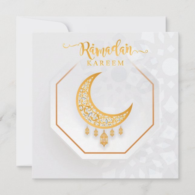 Cartão De Festividades White e Ouro 2 do Ramadan Kareem personalizado (Frente)