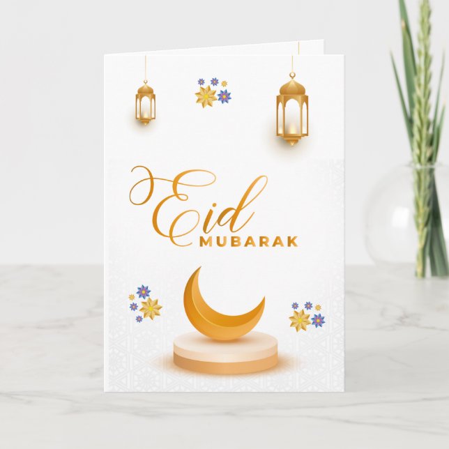 Cartão De Festividades White Eid Mubarak feliz personalizado (Frente)