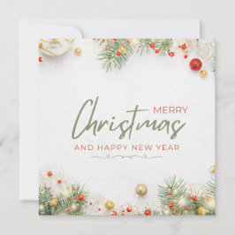 Cartão De Festividades White Green e Red Simples Feliz Natal