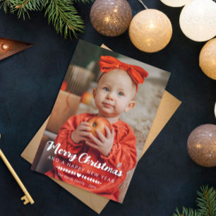 Cartão De Festividades White Heart Greenery Foto Feliz Natal