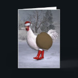 Cartão De Festividades White Rooster Santa Claus<br><div class="desc">o pai natal ganhou uma galinha bonitinha como ajudante este ano - alegremente marchando com botas vermelhas e chapéu através da neve no inverno</div>