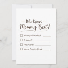 Cartão De Festividades Who Knows Mommy Best? – Baby Shower Game Card