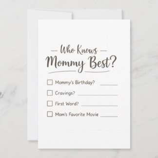 Cartão De Festividades Who Knows Mommy Best? – Baby Shower Game Card