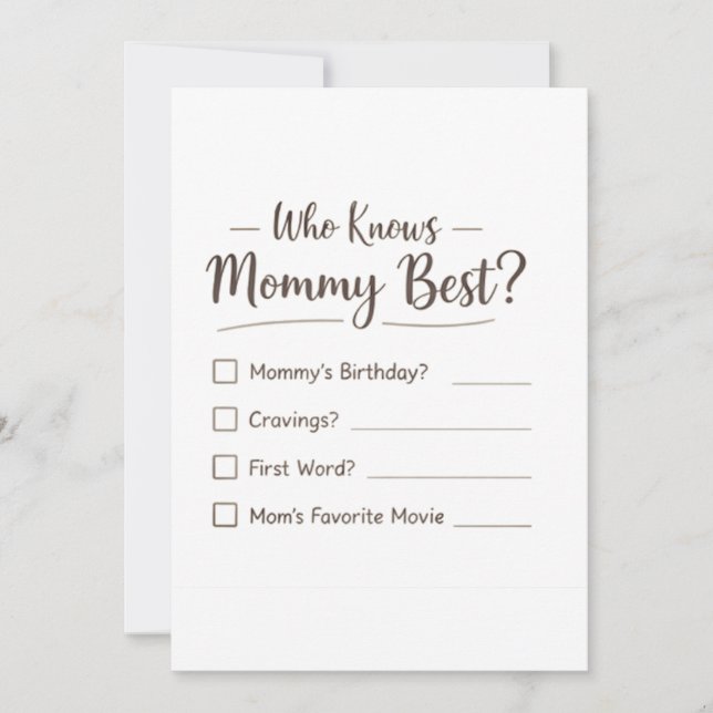 Cartão De Festividades Who Knows Mommy Best? – Baby Shower Game Card (Frente)