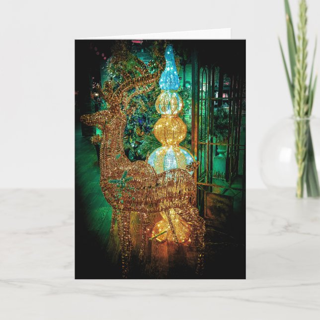 Cartão De Festividades Wicker Reindeer Christmas Card (Frente)