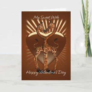 Cartão De Festividades Wife Valentine's Day Card With Two Loving Giraffes