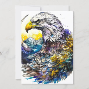Cartão De Festividades Wilderness Watercolor Forest Moon Eagle