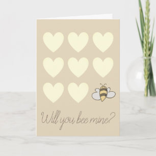 Cartão De Festividades Will you bee mine? Cute hearts and bee Valentine