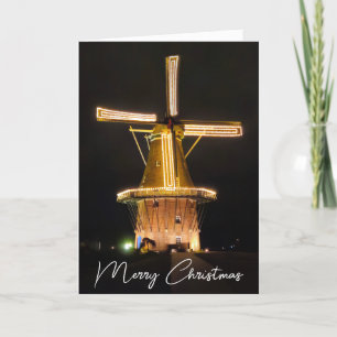 Cartão De Festividades Windmill Neerlandês Brilhando Com Luzes De Natal