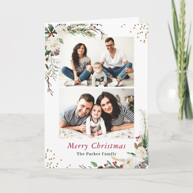 Cartão De Festividades Winter Botanical 2 Photos Collage Folage Saudação  (Frente)