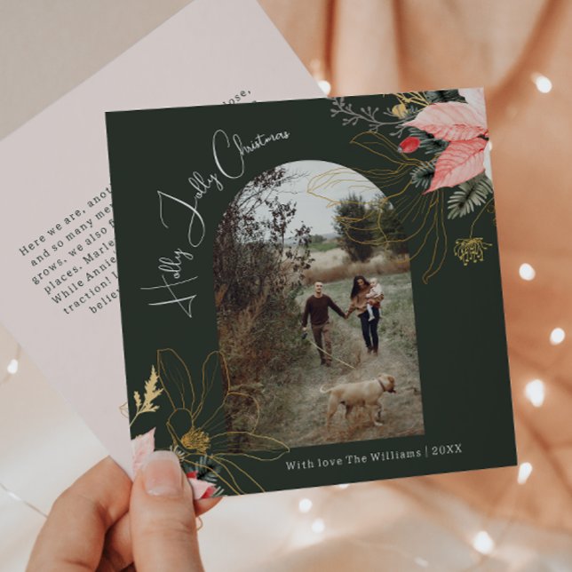 Cartão De Festividades Winter Floral Arch Holly Jolly Christmas One Photo (Criador carregado)