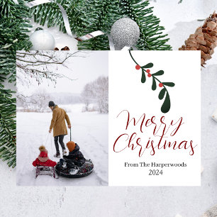 Cartão De Festividades Winter Floral Leaf Christmas Family One Photo