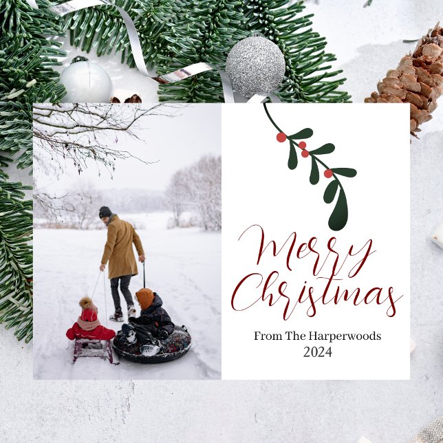 Cartão De Festividades Winter Floral Leaf Christmas Family One Photo (Criador carregado)