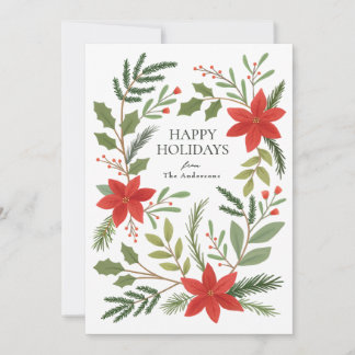 Cartão De Festividades Winter Floral Pointsettia Greenery Holiday Card