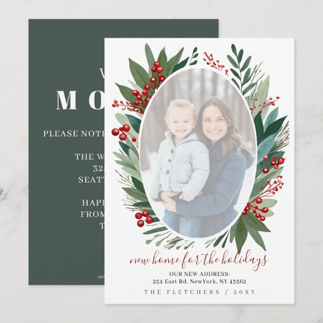 Cartão De Festividades Winter Foliage New Home for Holidays Photo Moving (Frente/Verso)