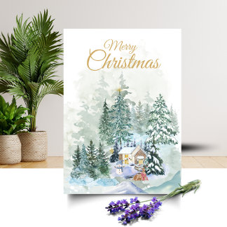 Cartão De Festividades Winter Forest Scene Christmas Card