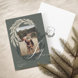 Cartão De Festividades Winter Garland Wreath Joy Script Foto e Monograma
