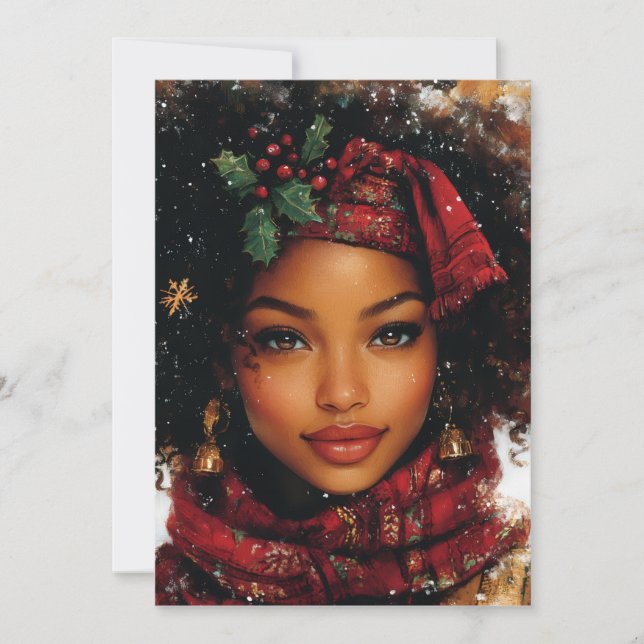 Cartão De Festividades Winter Glow Afrocentric Queen – Holiday Art (Frente)