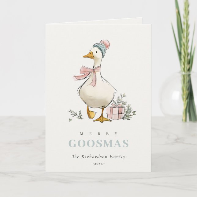 Cartão De Festividades Winter Goose Christmas Funny Merry Goosmas  (Frente)