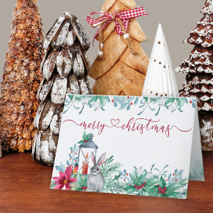 Cartão De Festividades Winter Greenery Holly Mistletoe Watercolor Garland