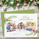 Cartão De Festividades Winter Greenery Mínimo 3 Foto Feliz Natal<br><div class="desc">Este cartão de 3 fotos de Natal oferece um design minimalista limpo,  acentuado com água em verde de Natal. A saudação "Feliz Natal" aparece num roteiro elegante e verde.</div>