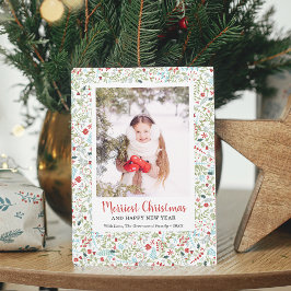 Cartão De Festividades Winter Greenery Pattern Merriest Photo de Natal