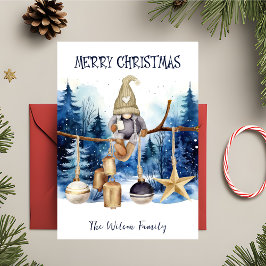 Cartão De Festividades Winter Lady Gnomo Blue Forest Feliz Natal