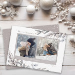 Cartão De Festividades Winter Leaves & Sprigs Watercolor 2 Fotografias<br><div class="desc">Este elegante cartão de Natal oferece duas fotos acentuadas com botânicos de Natal bronzeados e cinzas em fundo branco de aquarela. A saudação diz "Feliz Natal".</div>