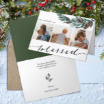 Cartão De Festividades Winter Nature | Colagem Fotográfica Pine Cone Thre<br><div class="desc">Envie cartões de natal para amigos, colegas e família em placas simples, chic, elegantes e modernas de 3 colagens de fotos, design festivas, naturais, de cor natural! Um belo quadro de folhas de pinheiro de aquarela verde macia pintadas em cima de sua (3) colagem fotográfica e "abençoado" aparece em elegante...</div>