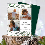 Cartão De Festividades Winter Nature | Folhagem Dourada de Aquarela<br><div class="desc">Envie cartões de natal para amigos, colegas e família em cartões de natal simples, chic, elegantes e modernos do estilo de cor natural, design festivo, de colagem fotográfica! Um belo quadro de folhas de cor d'água verde macia pintadas, cercadas por flocos de confete de ouro na frente. O meio apresenta...</div>