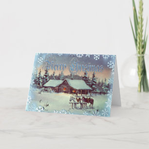 Cartão De Festividades WINTER NIGHT LOG CABIN por SHARON SHARPE