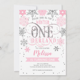 Cartão De Festividades Winter onederland, Girlprimeiro aniversario Invita