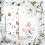 Cartão De Festividades Winter Pine Berry Feliz Natal Script Photo Hol<br><div class="desc">Procurando um cartão de férias bonito e único para enviar aos seus amigos e familiares este ano? Não olhe mais que o nosso Cartão de Férias de Natal Feliz de Pine Berry de inverno! Esta carta simples e elegante apresenta a sua foto de tons claros de sangria de cheio favorita,...</div>