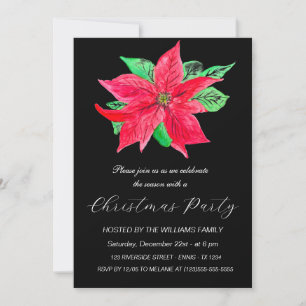 Cartão De Festividades Winter Poinsettia Christmas Party Watercolor