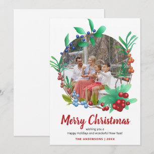 Cartão De Festividades Winter Red Berries Wreath Photo Christmas