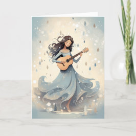 Cartão De Festividades Winter Scandi Boho Guitar Girl Música de Natal