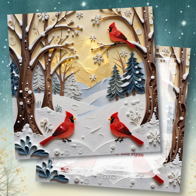 Cartão De Festividades Winter Scene | Enchanted Forest & Cardinals (Criador carregado)