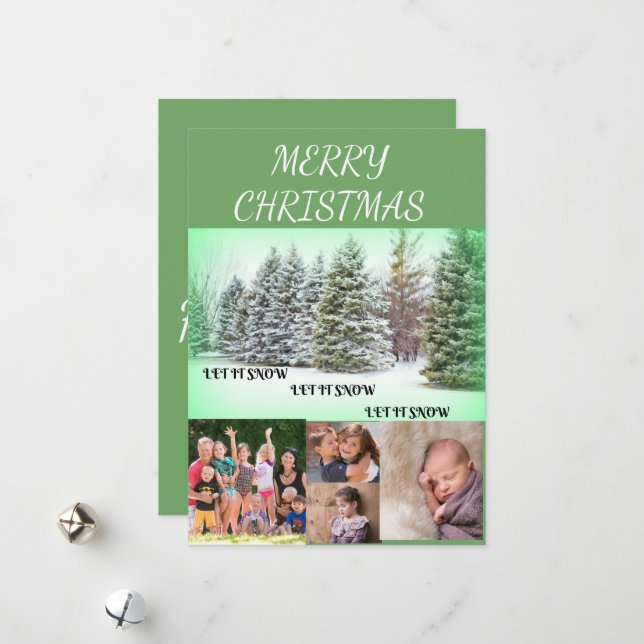 Cartão De Festividades Winter Scene Merry Christmas 4 Photo Collage (Frente/Verso In Situ)