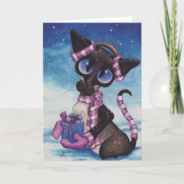 Cartão De Festividades Winter Siamese (Frente)