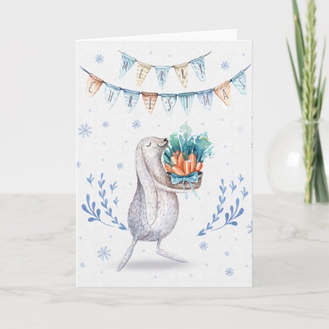 Cartão De Festividades Winter Snow Bunny Felry Christmas (Frente)
