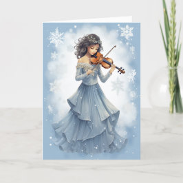 Cartão De Festividades Winter Snow Girl Tocando Música Violenta de Natal