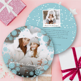 Cartão De Festividades Winter Snowflakes Peace Love Joy Elegant Photo