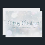 Cartão De Festividades Winter Snowflakes Script Feliz Natal<br><div class="desc">Roteiro elegante Cartão de Natal Merry com queda de flocos de neve de inverno em fundo de neve. Personalize adicionando seu nome de família e ano. Você pode adicionar uma mensagem sazonal no reverso ou se preferir deixá-la vazio simplesmente exclua o texto. Projetado por Thisnotme©</div>