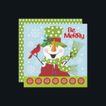 Cartão De Festividades Winter Snowman e Red Cardinale Christmas<br><div class="desc">Neve festiva e Feliz com cardeal vermelho. Divertido cenário de inverno.</div>